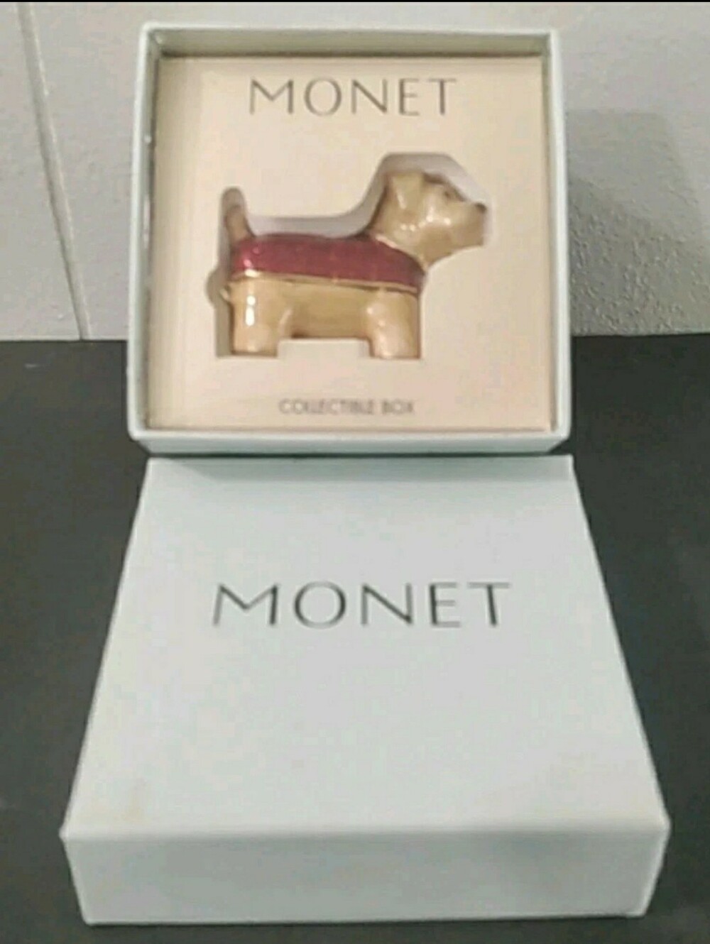 Monet " TERRIER" with RED SWEATER"   Collectible Keepsake Trinket Box Enamel